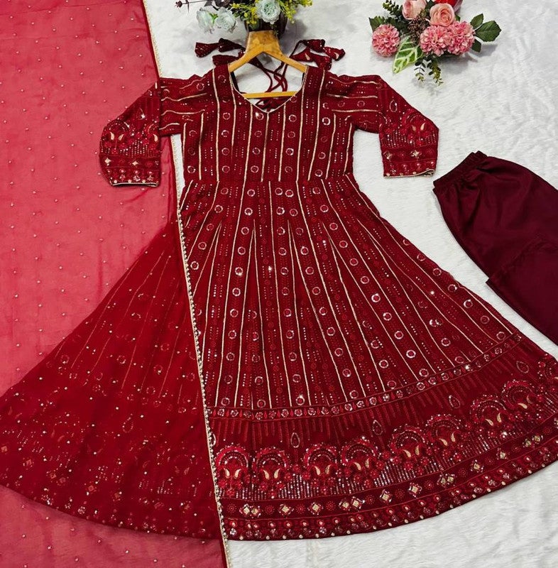 Malishka Export Red Anarkali Gown With Dupatta for Women - Image 2
